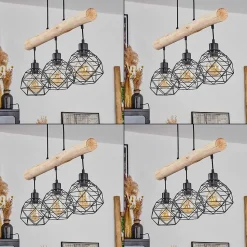 Suspension Bacabal Bois Clair, Noir, 3 Lumieres