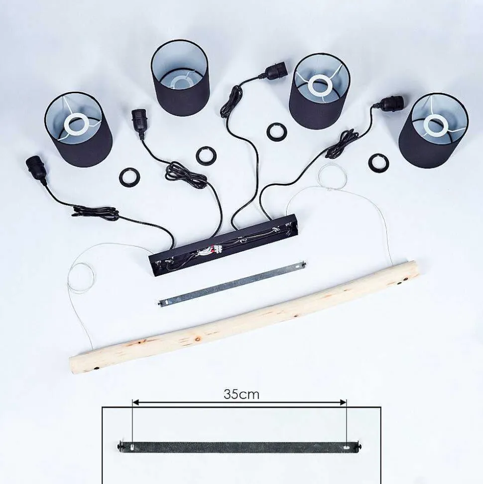Suspension Betsele Bois Clair, Noir, 4 Lumieres