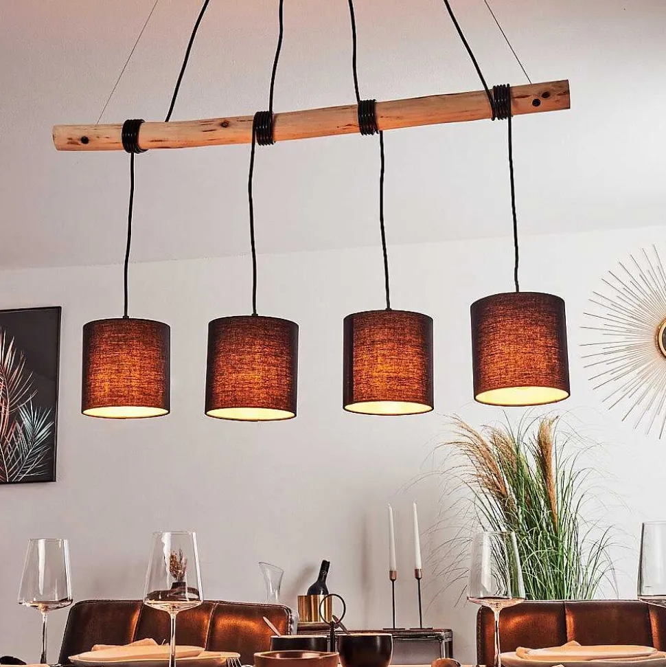 Suspension Betsele Bois Clair, Noir, 4 Lumieres