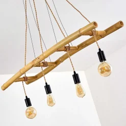 Suspension Canazei Brun, Bois Clair, Noir, 4 Lumieres