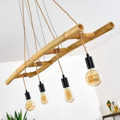 Suspension Canazei Brun, Bois Clair, Noir, 4 Lumieres