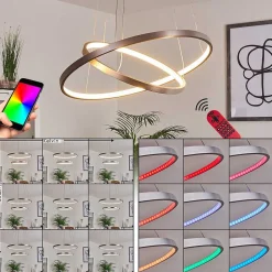 Suspension Canisteo Led Argente, 2 Lumieres, Telecommandes, Changeur De Couleurs