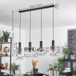 Suspension Classon Couleur Bois, Noir, 4 Lumieres