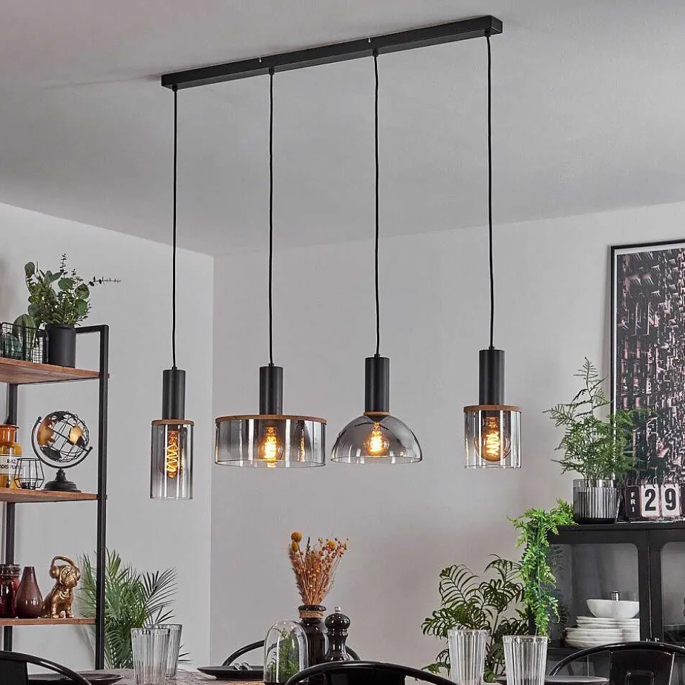 Suspension Classon Couleur Bois, Noir, 4 Lumieres