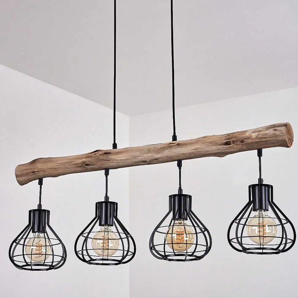 Suspension Gainesville Bois Fonce, Noir, 4 Lumieres