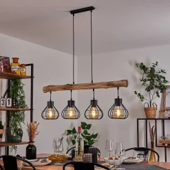 Suspension Gainesville Bois Fonce, Noir, 4 Lumieres