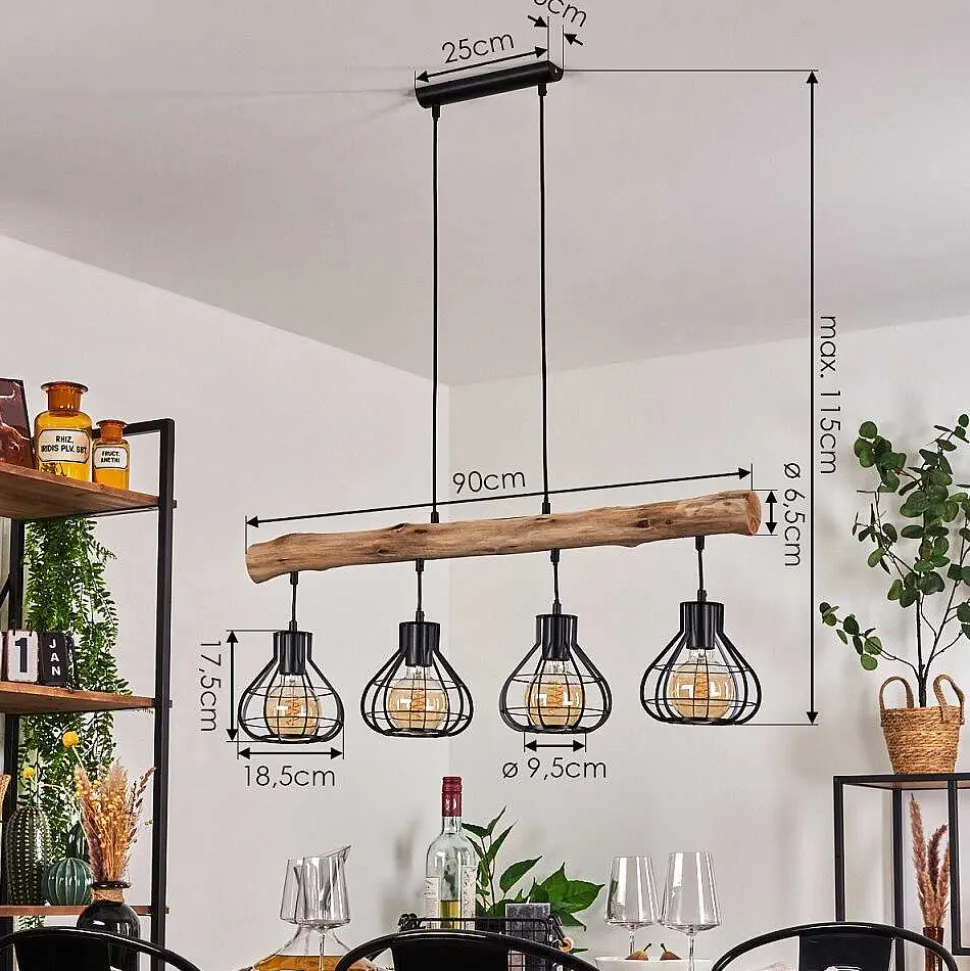 Suspension Gainesville Bois Fonce, Noir, 4 Lumieres