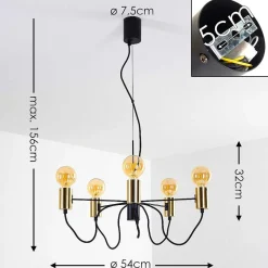 Suspension Gnarp Noir Dore, 5 Lumieres