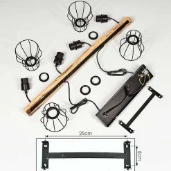 Suspension Gondo Bois Clair, Noir, 4 Lumieres