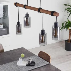 Suspension Hunouri Bois Fonce, Noir, 4 Lumieres
