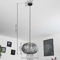 Suspension Kemer Noir, Argente, 1 Lumiere
