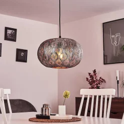Suspension Kemer Noir, Argente, 1 Lumiere