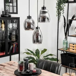 Suspension Kenong Fume, Noir, 3 Lumieres