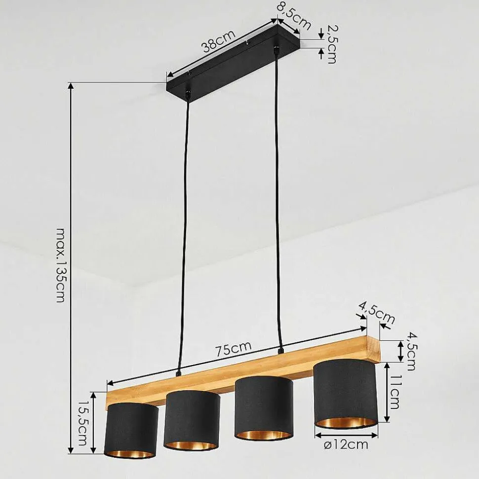 Suspension Malimea Ecru, Noir, 4 Lumieres
