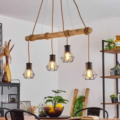 Suspension Mechaico Ecru, Noir, 4 Lumieres
