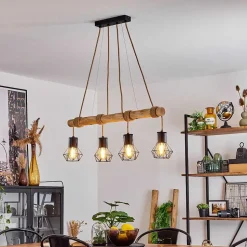 Suspension Mechaico Ecru, Noir, 4 Lumieres