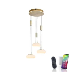 Suspension Paul Neuhaus Q-Etienne Led Laiton, 3 Lumieres, Telecommandes