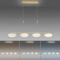 Suspension Paul Neuhaus Q-Etienne Led Laiton, 4 Lumieres, Telecommandes