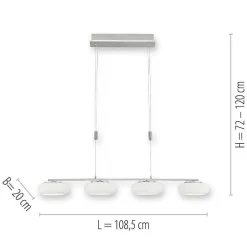 Suspension Paul-Neuhaus Q-Etienne Led Acier Brosse, 4 Lumieres, Telecommandes