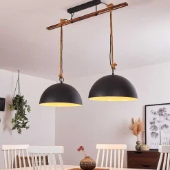 Suspension Teneru Bois Fonce, Noir, 2 Lumieres