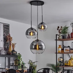 Suspension Verre 20 Cm, 25 Cm, 30Cm Koyoto Clair, Fume, 3 Lumieres