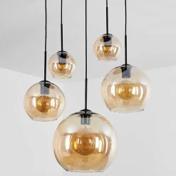Suspension Verre 15 Cm, 20 Cm, 25 Cm, 30Cm Koyoto Ambre, 5 Lumieres
