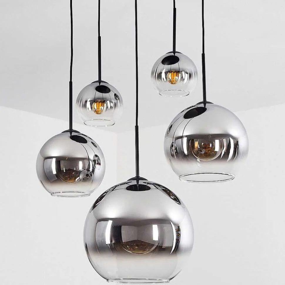 Suspension Verre 15 Cm, 20 Cm, 25 Cm, 30Cm Koyoto Chrome, Clair, Fume, 5 Lumieres