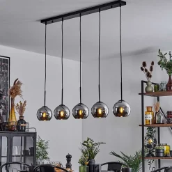 Suspension Verre 15 Cm Koyoto Chrome, Fume, 5 Lumieres