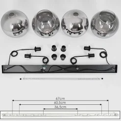 Suspension Verre 30 Cm Koyoto Clair, Fume, 4 Lumieres