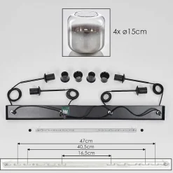 Suspension Verre 15 Cm Lauden Clair, Fume, 4 Lumieres