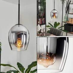 Suspension Verre 15Cm Vevino Chrome, Clair, Fume, 1 Lumiere