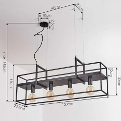 Suspension Victorine Chrome, Noir, 4 Lumieres