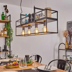 Suspension Victorine Chrome, Noir, 4 Lumieres