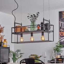 Suspension Victorine Chrome, Noir, 3 Lumieres