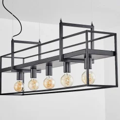 Suspension Victorine Chrome, Noir, 5 Lumieres