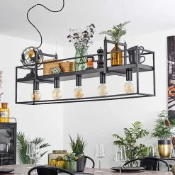 Suspension Victorine Chrome, Noir, 5 Lumieres