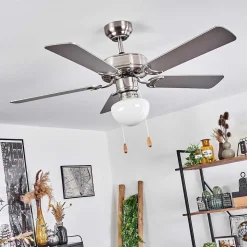 Ventilateur De Plafond Apiao Brun, Couleur Bois, Argente, 1 Lumiere