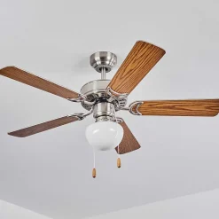 Ventilateur De Plafond Apiao Brun, Couleur Bois, Argente, 1 Lumiere