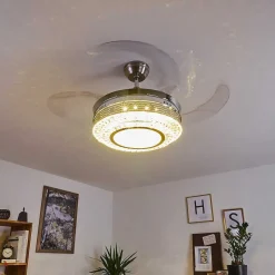 Ventilateur De Plafond Bendigo Led Nickel Mat, Transparent, 1 Lumiere