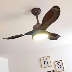 Ventilateur De Plafond Doha Led Brun, 1 Lumiere, Telecommandes