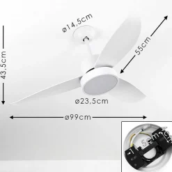 Ventilateur De Plafond Doha Led Blanc, 1 Lumiere, Telecommandes