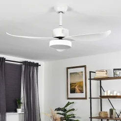 Ventilateur De Plafond Doha Led Blanc, 1 Lumiere, Telecommandes