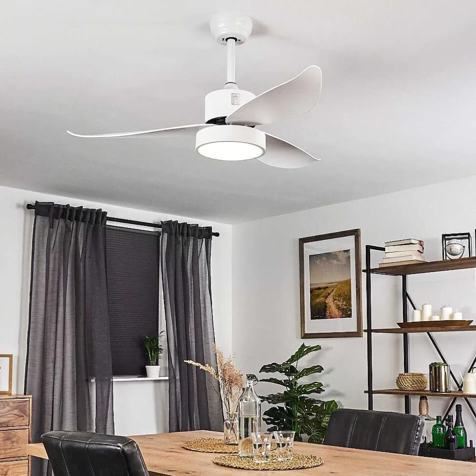 Ventilateur De Plafond Doha Led Blanc, 1 Lumiere, Telecommandes