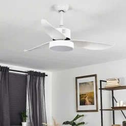 Ventilateur De Plafond Doha Led Blanc, 1 Lumiere, Telecommandes