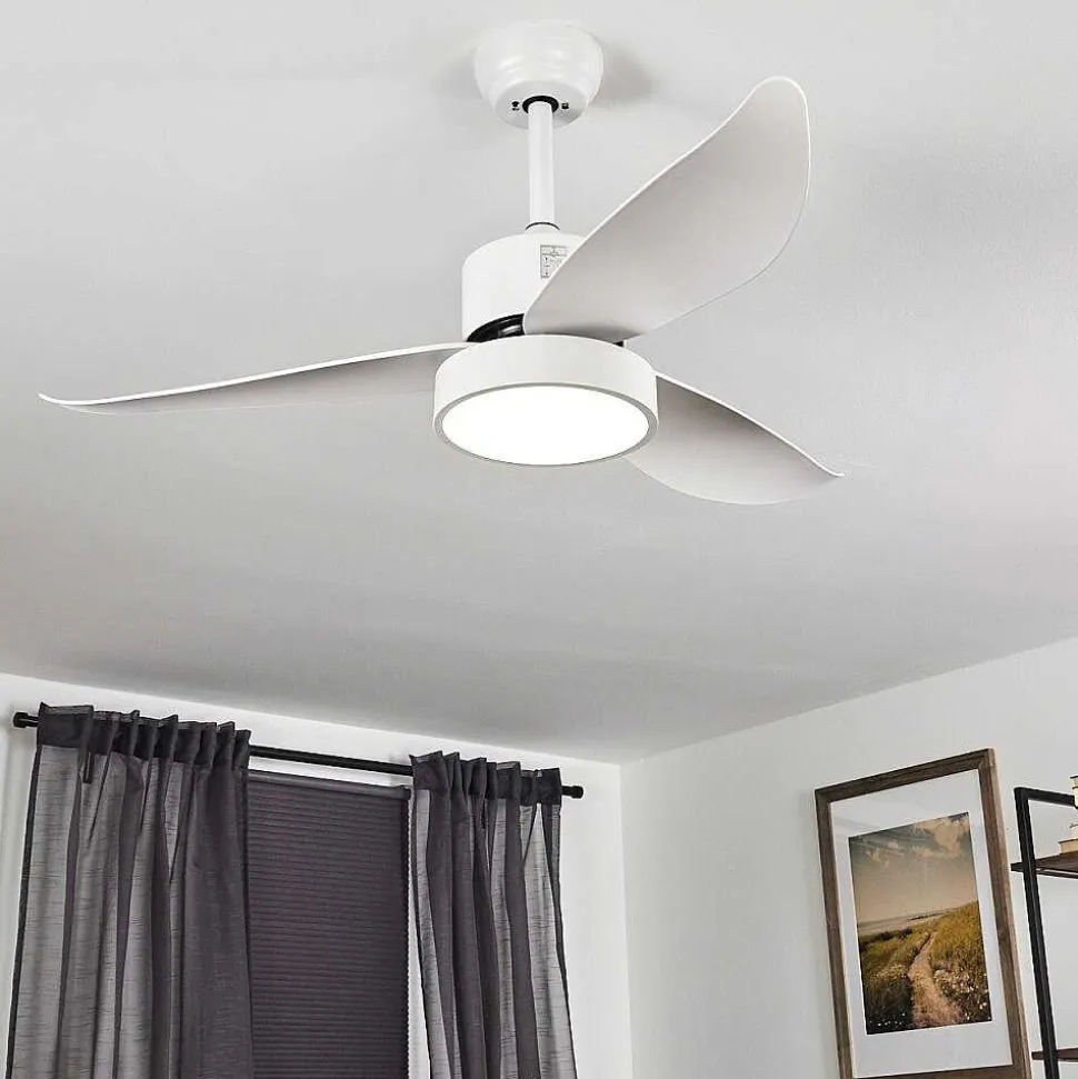 Ventilateur De Plafond Doha Led Blanc, 1 Lumiere, Telecommandes