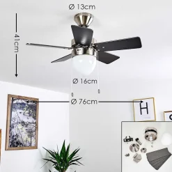 Ventilateur De Plafond Ellmau Chrome, Gris, Blanc, 1 Lumiere