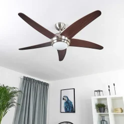 Ventilateur De Plafond Imon Bois Fonce, Nickel Mat, 1 Lumiere, Telecommandes