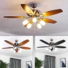 Ventilateur De Plafond Irving Chrome, Gris, Bois Clair, 5 Lumieres