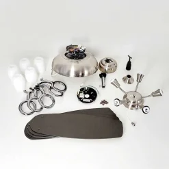 Ventilateur De Plafond Irving Chrome, Gris, Bois Clair, 5 Lumieres