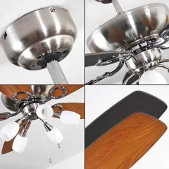 Ventilateur De Plafond Irving Chrome, Gris, Bois Clair, 5 Lumieres